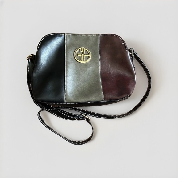 Giani Bernini Black Grey Maroon‎ Leather Shoulder Bag Adjustable Strap Purse - Picture 1 of 9